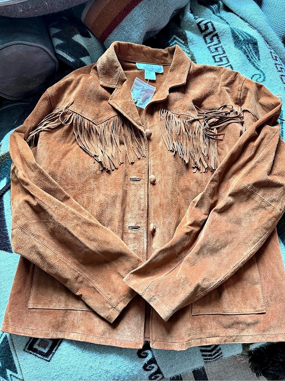 Lisa Internatiomnal x Pendleton Brown & Blue Fringe Western Jacket